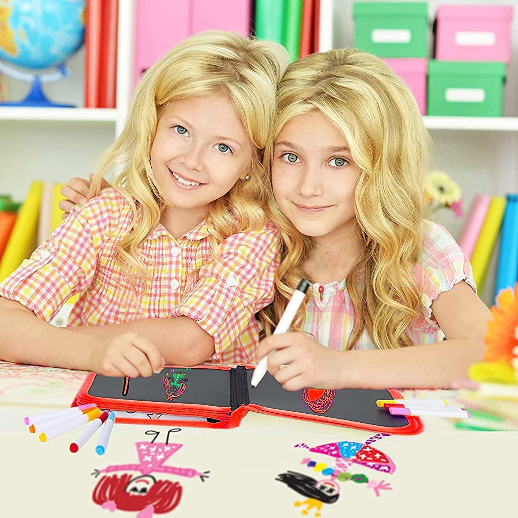 PATPAT Erasable Doodle Drawing Book, 14 Pages Reusable Drawing Pads with 12 Water-Soluble Chalk Markers for Children, Preschool Art Toy, Portable Writing Painting Gift Set for Boys and Girls-Red PATPAT Erasable Doodle Drawing Book, 14 Pages Reusable Drawing Pads with 12 Water-Soluble Chalk Markers for Children, Preschool Art Toy, Portable Writing Painting Gift Set for Boys and Girls-Red